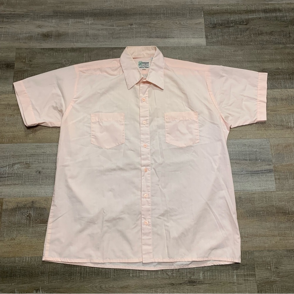 Haband of Paterson Men's Short Sleeve Guayabera Dress Shirt Pink Vintage 15 1/2